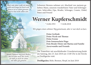 Traueranzeige von Werner Kupferschmidt von Südthüringer Presse