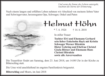 Traueranzeige von Helmut Höhn von Südthüringer Presse