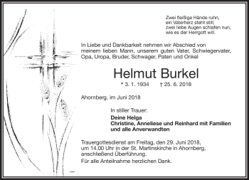 Traueranzeige von Helmut Burkel von Frankenpost
