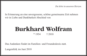 Traueranzeige von Burkhard Wolfram von Südthüringer Presse