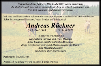Traueranzeige von Andreas Rückner von Frankenpost