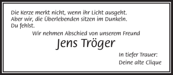 Traueranzeige von Jens Tröger von Frankenpost