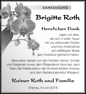 Traueranzeige von Brigitte Roth von Südthüringer Presse
