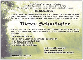 Traueranzeige von Dieter Schmäußer von Südthüringer Presse
