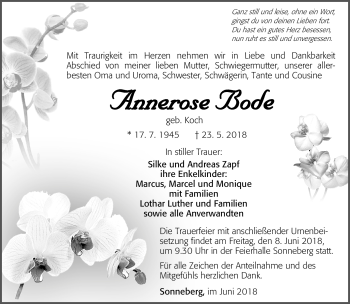 Traueranzeige von Annerose Bode von Südthüringer Presse