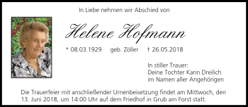 Traueranzeige von Helene Hofmann von Neue Presse Coburg