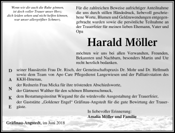 Traueranzeige von Harald Möller von Südthüringer Presse
