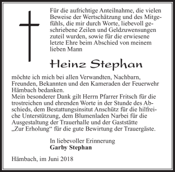 Traueranzeige von Heinz Stephan von Südthüringer Presse