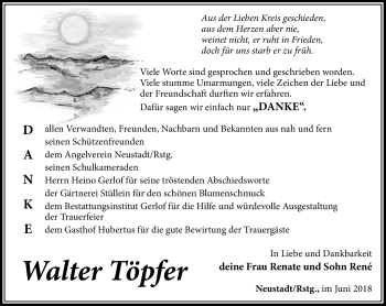 Traueranzeige von Walter Töpfer von Südthüringer Presse