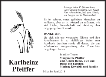 Traueranzeige von Karlheinz Pfeiffer von Südthüringer Presse