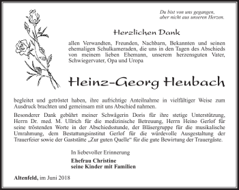 Traueranzeige von Heinz-Georg Heubach von Südthüringer Presse
