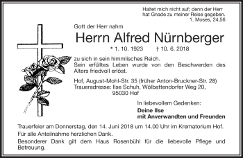 Traueranzeige von Alfred Nürnberger von Frankenpost
