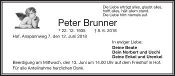Traueranzeige von Peter Brunner von Frankenpost