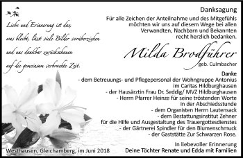 Traueranzeige von Milda Brodführer von Südthüringer Presse