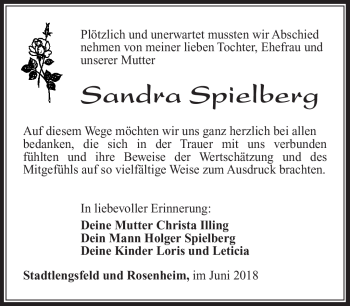 Traueranzeige von Sandra Spielberg von Südthüringer Presse