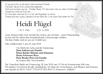 Traueranzeige von Heidi Flügel von Frankenpost