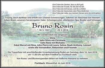 Traueranzeige von Bruno Rosin von Südthüringer Presse