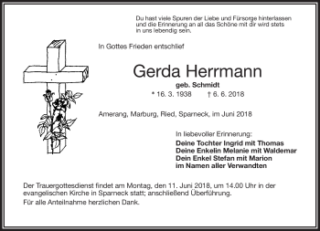 Traueranzeige von Gerda Herrmann von Frankenpost