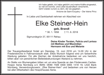 Traueranzeige von Elke Steiner-Hein von Frankenpost