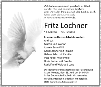 Traueranzeige von Fritz Lochner von Frankenpost