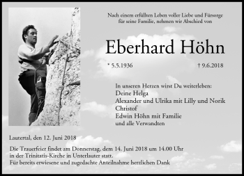 Traueranzeige von Eberhard Höhn von Neue Presse Coburg