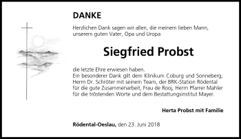 Traueranzeige von Siegfried Probst von Neue Presse Coburg