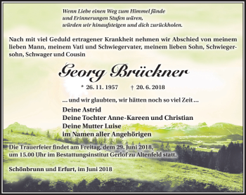 Traueranzeige von Georg Brückner von Südthüringer Presse