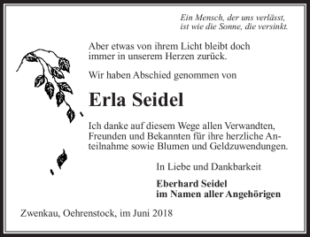 Traueranzeige von Erla Seidel von Südthüringer Presse