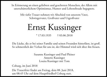 Traueranzeige von Ernst Kussinger von Neue Presse Coburg