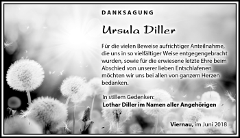 Traueranzeige von Ursula Diller von Südthüringer Presse
