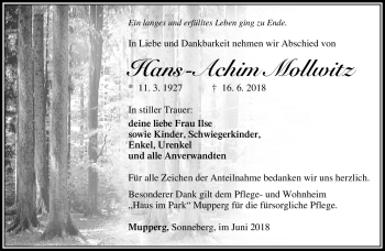 Traueranzeige von Hans-Achim Mollwitz von Südthüringer Presse