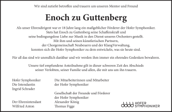 Traueranzeige von Enoch zu Guttenberg von Frankenpost