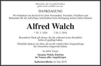 Traueranzeige von Alfred Walch von Südthüringer Presse