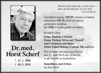 Traueranzeige von Horst Scherf von Südthüringer Presse