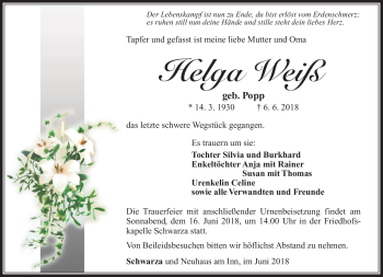 Traueranzeige von Helga Weiß von Südthüringer Presse