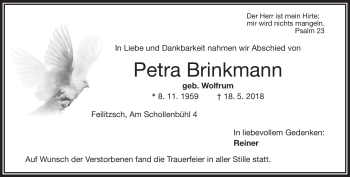 Traueranzeige von Petra Brinkmann von Frankenpost