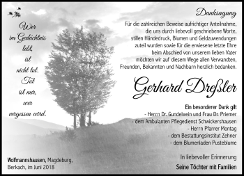 Traueranzeige von Gerhard Dreßler von Südthüringer Presse