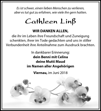 Traueranzeige von Cathleen Linß von Südthüringer Presse