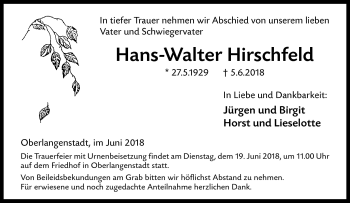 Traueranzeige von Hans-Walter Hirschfeld von Neue Presse Coburg