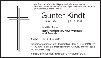 Traueranzeige von Günter Kindt von Neue Presse Coburg