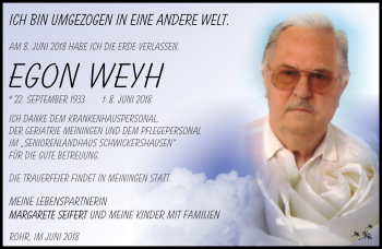 Traueranzeige von Egon Weyh von Südthüringer Presse