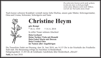 Traueranzeige von Christine Heym von Südthüringer Presse