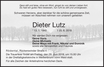 Traueranzeige von Dieter Lutz von Neue Presse Coburg