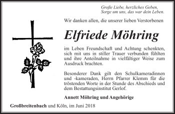 Traueranzeige von Elfriede Möhring von Südthüringer Presse