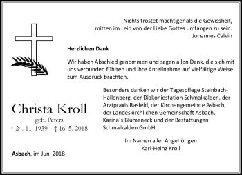 Traueranzeige von Christa Kroll von Südthüringer Presse