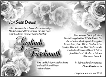 Traueranzeige von Gerlinde Frischmuth von Südthüringer Presse