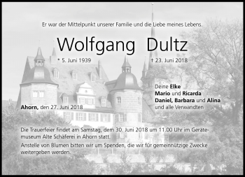 Traueranzeige von Wolfgang Dultz von Neue Presse Coburg