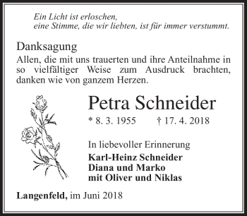 Traueranzeige von Petra Schneider von Südthüringer Presse