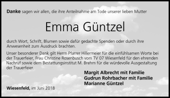 Traueranzeige von Emma Güntzel von Neue Presse Coburg