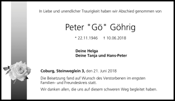 Traueranzeige von Peter Göhrig von Neue Presse Coburg